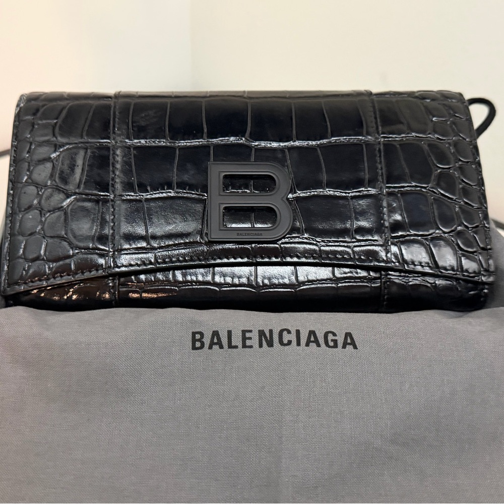 Balenciaga Black Croc-Embossed Clutch